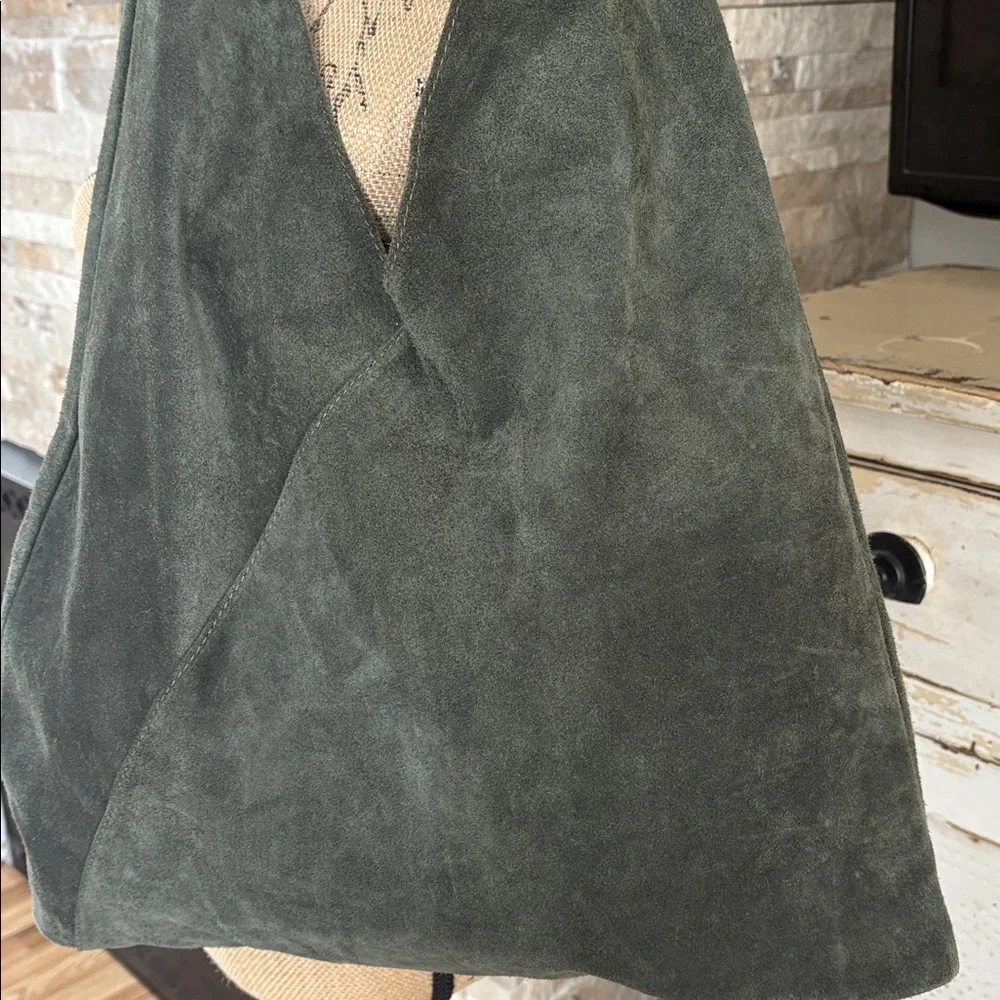 Made in Italy (no brand) olive green leather large tote shoulder bag boho style - Picture 3 of 16